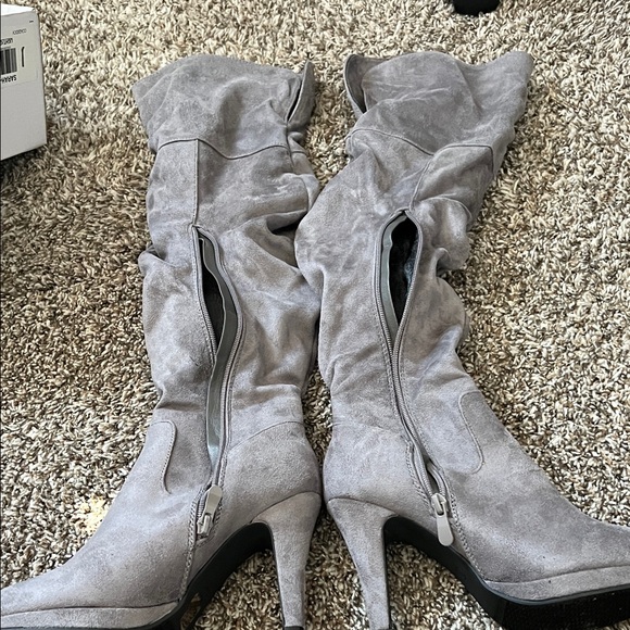 Gray Suede Knee-High Boots - Picture 4 of 6